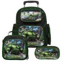 Mochila Incrivel Hulk Escolar Rodinha Kit Lancheira+Estojo