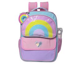 Mochila Infantil 16 Arco Iris Coração c/ Chaveiro Menina Roxo Mochila Infantil 16 Arco Iris Coração c/ Chaveiro Menina Roxo