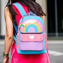 Mochila Infantil 16 Arco Iris Coração c/ Chaveiro Menina Mochila Infantil 16 Arco Iris Coração c/ Chaveiro Menina