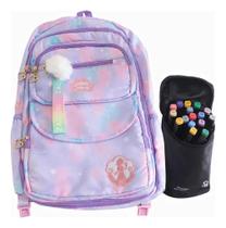 Mochila Infantil 29 Litros com Divisórias Internas e Abertura com Estojo e 24 canetinhas ponta dupla Mochila Infantil 29 Litros com Divisórias Internas e Abertura com Estojo e 24 canetinhas ponta dupla