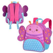 Mochila Infantil Alças Costas Borboleta Rosa Roxa Maternal