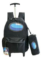 Mochila Infantil Among Us Rodinhas Escolar Grande Estojo Preto - yepp