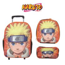 Mochila Infantil Barata Estampa Naruto Rodinha Com Lancheira