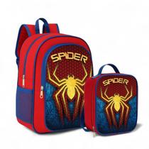 Mochila Infantil Bolsa Escolar Masculina + Lancheira Térmica Menino - Aranha