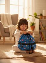 Mochila Infantil BT21 Fechamento Tipo Saco Azul Personagens Mochila de Costa Escolar