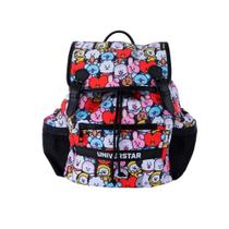 Mochila Infantil BT21 Mochila de Costa Fechamento Tipo Saco Preta Personagens 17L Resistente Mochila Infantil BT21 Mochila de Costa Fechamento Tipo Saco Preta Personagens 17L Resistente