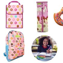 Mochila Infantil Com Estojo E Lancheira Donuts 3 Itens