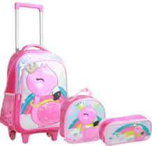 Mochila Infantil Com Estojo e Lancheira Flamingo Rosa - Yepp