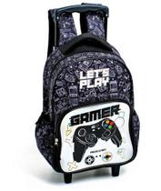 Mochila Infantil com Rodinha Gamer Bolso Frontal M Preta - Kit Mochila Infantil com Rodinha Gamer Bolso Frontal M Preta - Kit