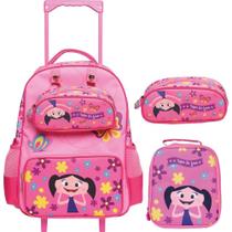 Mochila Infantil com Rodinha SHOW da Luna Aventura Rosa 3PC