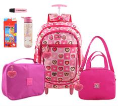 Mochila Infantil com Rodinhas Bolsa Escolar e Lancheira Térmica Garafinha e Stabilo - F&G Classic