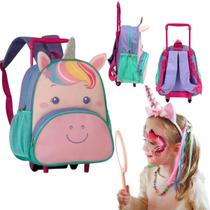 Mochila Infantil Com Rodinhas Menina Unicornio Roxo