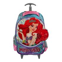 Mochila Infantil Com Rodinhas Sereia Encantada Cor:Azul