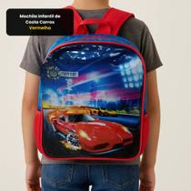 Mochila Infantil Costa Carros Vermelha Escolar Passeio Crianças Leve Resistente Compacta Confortável Estampada Divertida