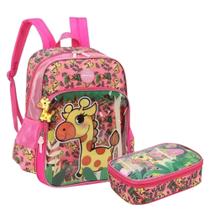 Mochila Infantil Costas + Estojo Box Girafa Pink Luxcel