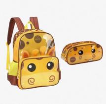 Mochila Infantil Costas + Estojo Duplo Girafa Luxcel Amarelo