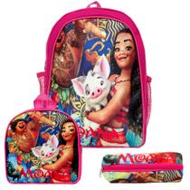 Mochila Infantil Costas Menina Moana Disney Lancheira Estojo