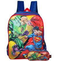 Mochila Infantil De Alças Com Estojo Superman Vs Lex Luthor 2 Bolsos