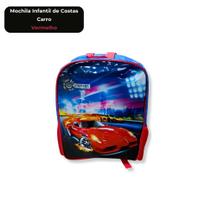 Mochila Infantil de Costa Carros Vermelha Escolar 13 Litros Bolsos Laterais Alças Acolchoadas