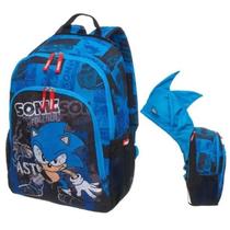 Mochila Infantil de Costas Sonic Touca Capuz Azul Original