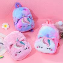 Mochila Infantil de Pelúcia Premium Criança Unicórnio Bichinho Fofo Para Meninas Escolar Rosa