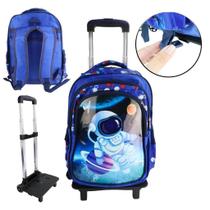 Mochila Infantil de Rodinhas 2x1 Carrinho Removível Modelos Unicórnio Astronauta Lhama e Dinossauro