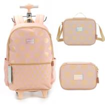 Mochila Infantil De Rodinhas Com Lancheira e Estojo Up4you Bolinhas MC46702UP