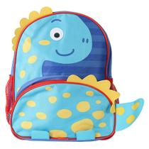 Mochila Infantil Dinossauro Azul com Bolso Frontal e Alças