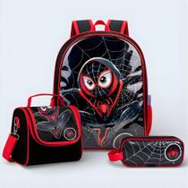 Mochila Infantil Escolar Aranha Masculino Menino Cristal Kit Estojo e Lancheira