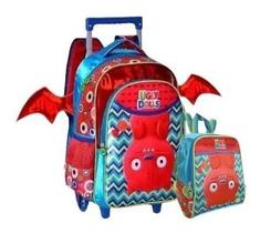 Mochila Infantil Escolar Asas 3d Morcego Rodinha G Lancheira Vermelho