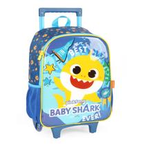 Mochila Infantil Escolar Baby Shark De Rodinhas Luxcel Azul