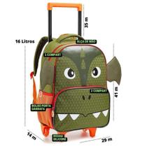 Mochila Infantil Escolar com Rodinhas Dinossauro Verde - Clio Pets Mochila Infantil Escolar com Rodinhas Dinossauro Verde - Clio Pets