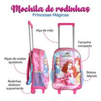 Mochila Infantil Escolar de Rodinhas Rosa Princesas Mágicas para Crianças Meninas - Clio Style