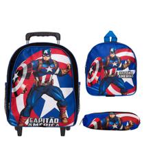 Mochila Infantil Escolar Masculina Capitão América Rodinhas