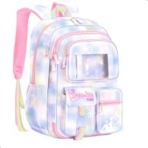 Mochila Infantil Escolar Menina Colorida Espaçosa Arco Iris Bolsa Grande Fichario Porta Garrafa