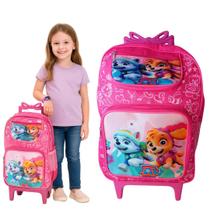 Mochila Infantil Escolar Menina De Rodinha Feminina Patrulha Canina Rosa Novo