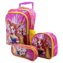 Mochila Infantil Escolar Menina Desenho Princesa Kit Lancheira Estojo