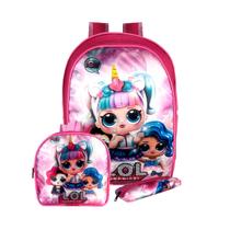 Mochila infantil escolar menina kit 3 pç lancheira e estojo Mochila infantil escolar menina kit 3 pç lancheira e estojo