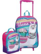 Mochila Infantil Escolar Meninas Lhama Rodinhas G Lancheira