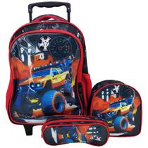 Mochila Infantil Escolar Menino Desenho Carros Kit Lancheira Estojo