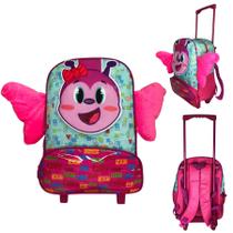 Mochila Infantil Escolar Passeio Com Rodinha Borboleta Rosa Linha Animais