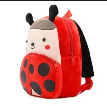 Mochila infantil escolar pelúcia formato joaninha fofa confortável