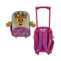 Mochila Infantil Escolar Rena Rosa Com Rodinhas E Alças