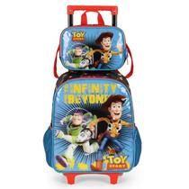 Mochila Infantil Escolar Rodas Toy Story Azul e Lancheira