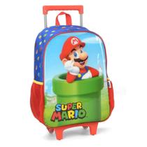 Mochila Infantil Escolar Super Mario de Rodinhas Vermelho