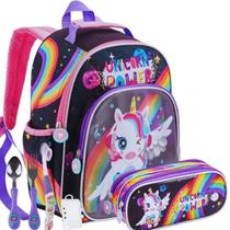 Mochila Infantil Escolar Unicórnio Pop Star Com Estojo