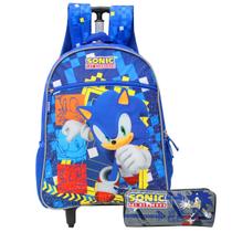 Mochila Infantil + Estojo Simples De Rodinhas Sonic