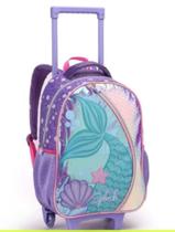Mochila infantil feminina 17" com rodinhas - sereia