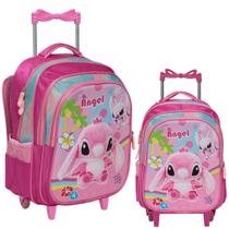 Mochila Infantil Feminina Angel Stitch Rodinha Alto Relevo