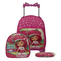 Mochila Infantil Feminina de Rodinhas Moranguinho Pequena